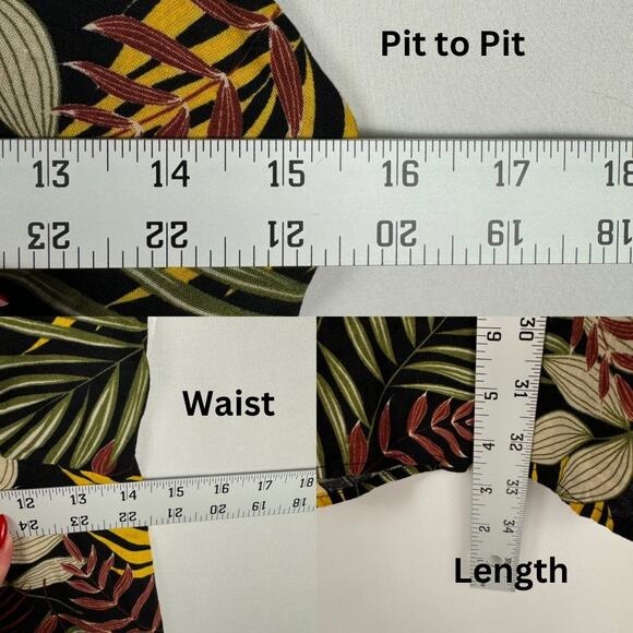 Olivaceous Black Tropical Leaves/Floral Back Cut Out A-Line Mini Dress Sz Large - Picture 11 of 12